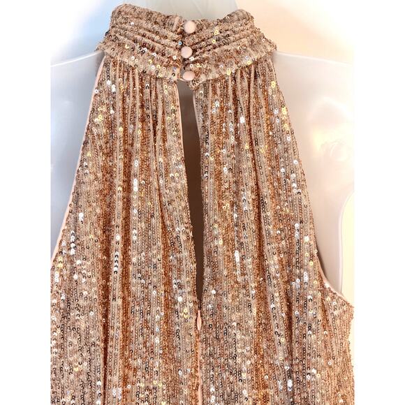 Eliza J Gold Sequin Halter Midi Dress Open Back Evening Party Dress - Picture 7 of 8